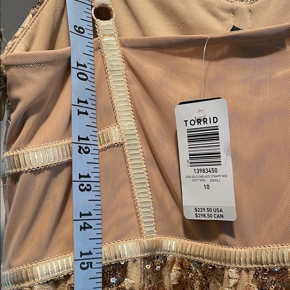 Torrid NWT Gold Embroidered Sequin Formal Dress Beige Floral Midi Dress - Picture 13 of 15
